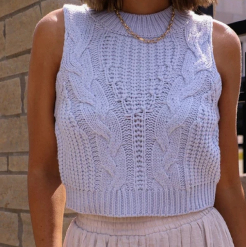 Le Lis Light Blue Cable Knit Sweater Crop Top - Picture 3 of 8
